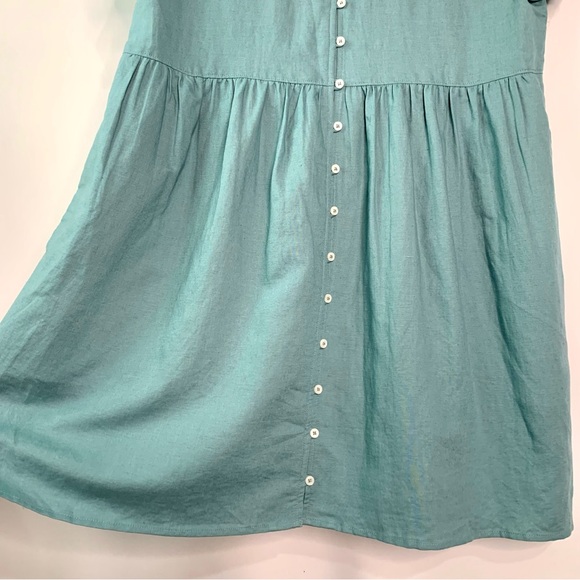 NEW Madewell Alexandra V-Neck Button Front Linen Blend Mini Dress Size L Teal - Picture 6 of 10